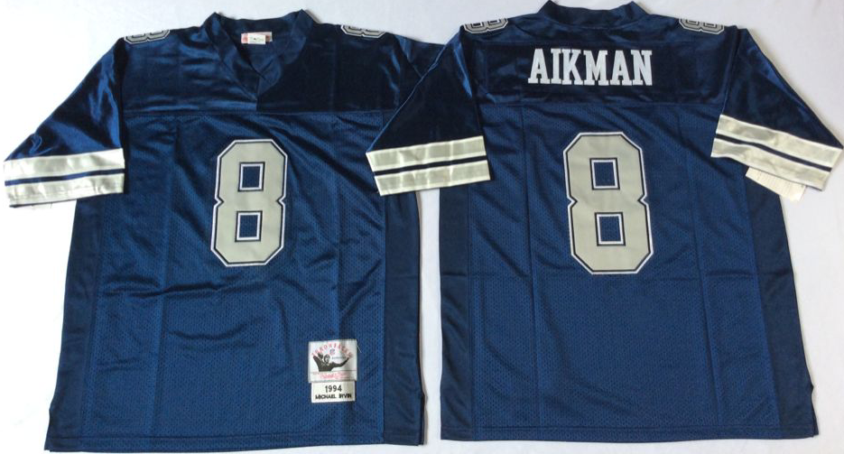 Men NFL Dallas Cowboys 8 Aikman blue style 2 Mitchell Ness jerseys